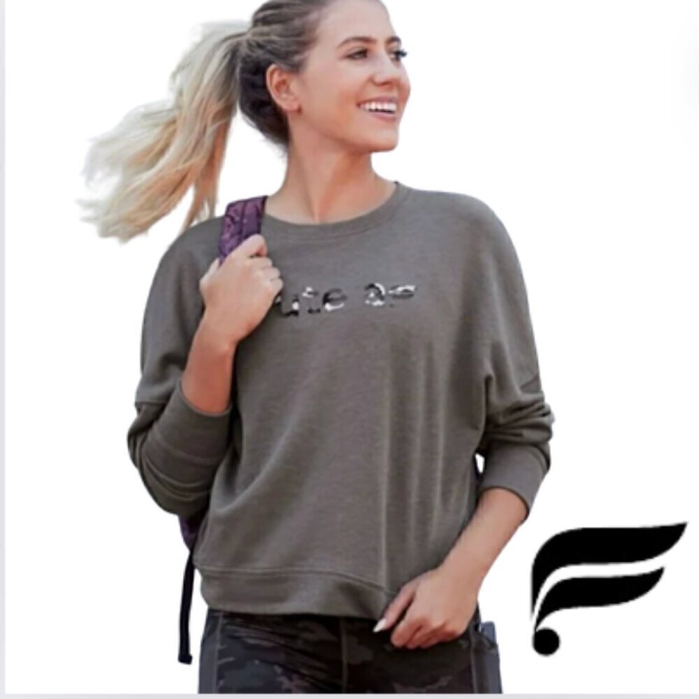 Fabletics CUTE AF Gray Crewneck Sweatshirt, Large